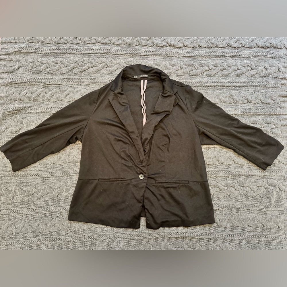 Maurices Black Blazer with 3/4 Sleeves (Women's Plus Size 1)